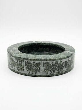 Vintage Solid Marble Mid Century Table Accent Ash Tray Catchall Bowl Greek Motif